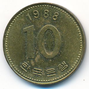 South Korea, 10 won, 1988