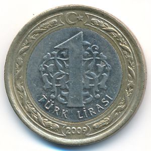 Turkey, 1 lira, 2009