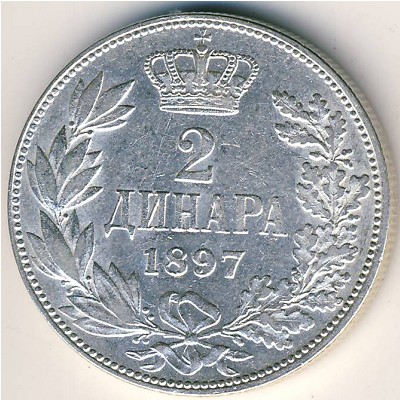 Serbia, 2 dinara, 1897