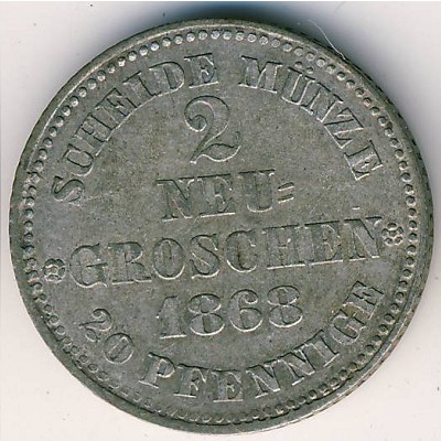Саксония, 2 новых гроша (1868–1873 г.)