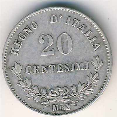 Italy, 20 centesimi, 1863
