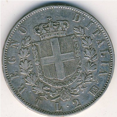 Italy, 2 lire, 1863
