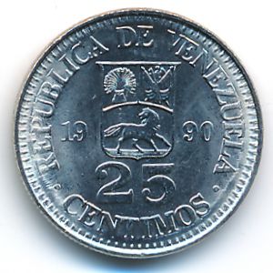 Venezuela, 25 centimos, 1989–1990