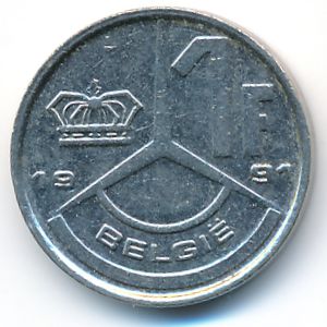 Belgium, 1 franc, 1991