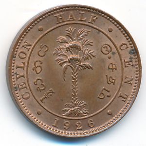 Ceylon, 1/2 cent, 1912–1926