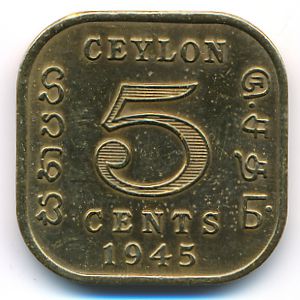 Ceylon, 5 cents, 1944–1945