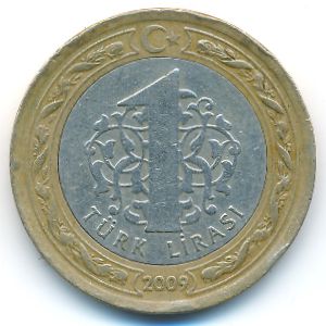 Turkey, 1 lira, 2009