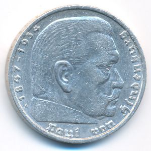 Nazi Germany, 5 reichsmark, 1936–1939