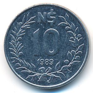 Uruguay, 10 nuevos pesos, 1989