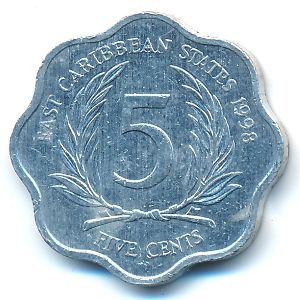 Восточные Карибы, 5 центов (1998 г.)