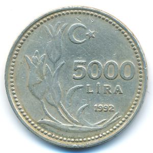 Turkey, 5000 lira, 1992