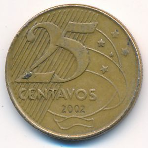 Brazil, 25 centavos, 2002