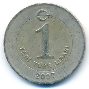 Turkey, 1 new lira, 2007