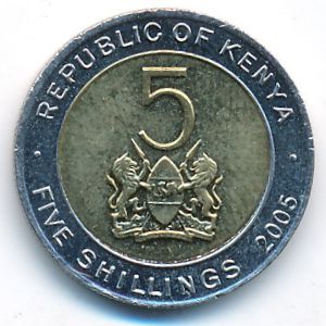 Kenya, 5 shillings, 2005–2009