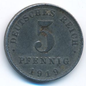 Germany, 5 pfennig, 1919