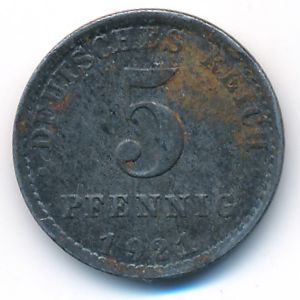 Germany, 5 pfennig, 1921