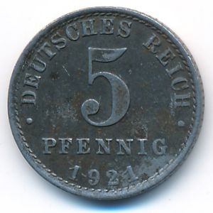 Germany, 5 pfennig, 1921