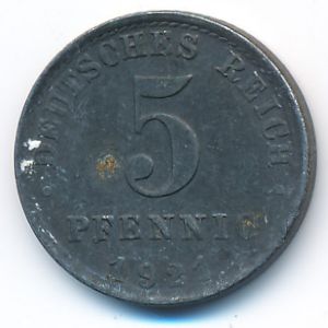 Germany, 5 pfennig, 1921