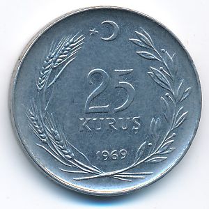 Turkey, 25 kurus, 1969