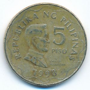 Philippines, 5 piso, 1998