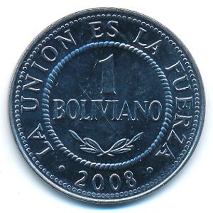 Bolivia, 1 boliviano, 2008