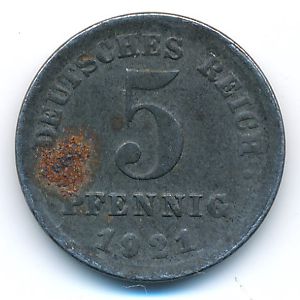 Germany, 5 pfennig, 1921