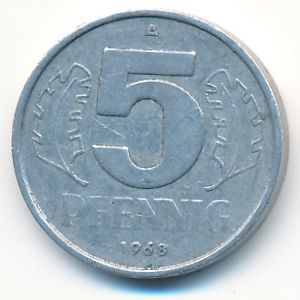 German Democratic Republic, 5 pfennig, 1968