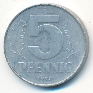 German Democratic Republic, 5 pfennig, 1975