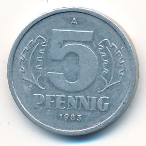 German Democratic Republic, 5 pfennig, 1983