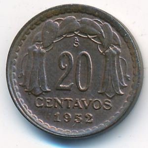 Chile, 20 centavos, 1952