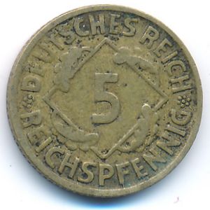 Weimar Republic, 5 reichspfennig, 1925