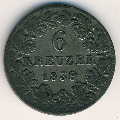 Nassau, 6 kreuzer, 1838–1839