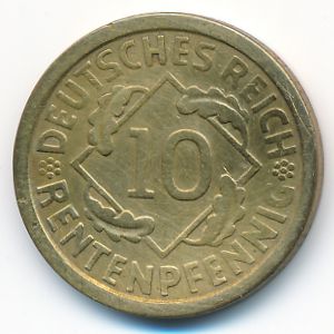 Weimar Republic, 10 rentenpfennig, 1924