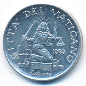 Vatican City, 5 lire, 1959