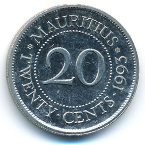 Mauritius, 20 cents, 1993