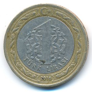 Turkey, 1 lira, 2018