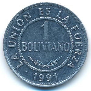 Bolivia, 1 boliviano, 1991
