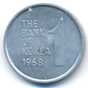 South Korea, 1 won, 1968