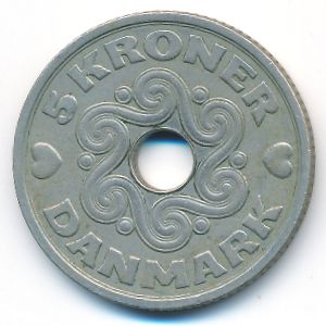 Denmark, 5 kroner, 1990