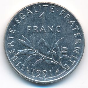 France, 1 franc, 1991