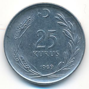 Turkey, 25 kurus, 1969