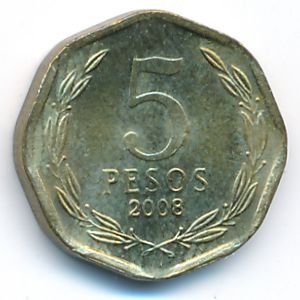 Chile, 5 pesos, 2008