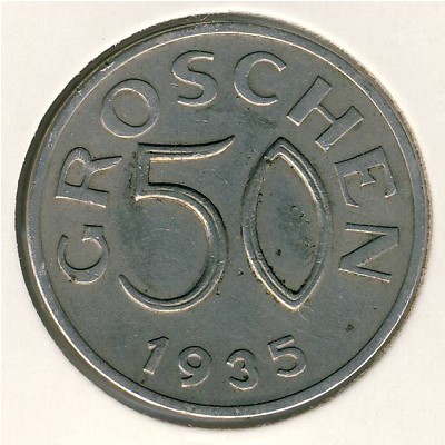 Австрия, 50 грошей (1935–1936 г.)