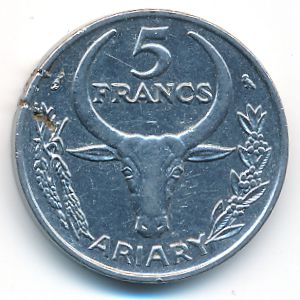 Madagascar, 5 francs, 1972
