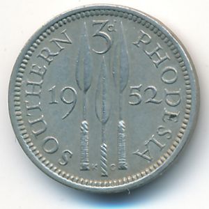 Southern Rhodesia, 3 pence, 1952