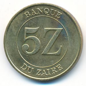 Zaire, 5 zaires, 1987