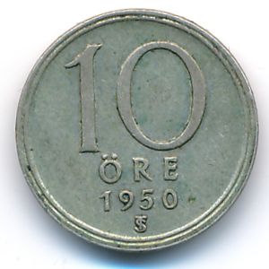 Sweden, 10 ore, 1950