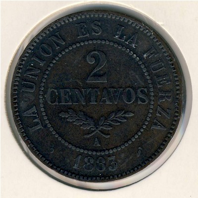 Bolivia, 2 centavos, 1883