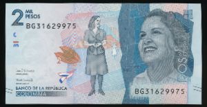 Colombia, 2000 песо, 2020
