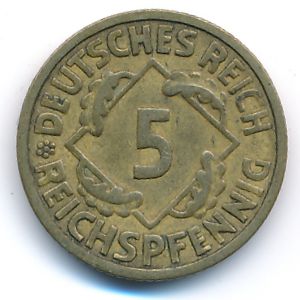 Weimar Republic, 5 reichspfennig, 1925